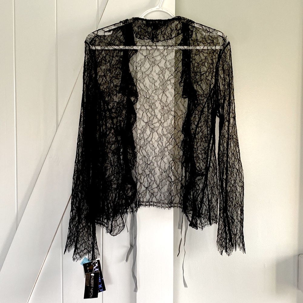 Albert Nipon Black Lace Evening Wrap With Sleeves Size 8 NWT